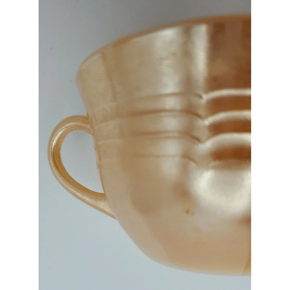 Vintage Fire King‎ Ware Lusterware Milk Glass Peach 3-Band Orange Coffee Tea Cup